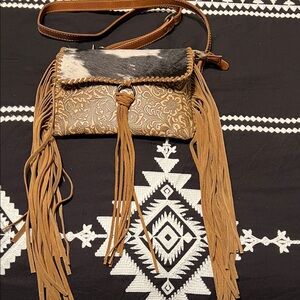 Myra Bag Tan and Black Patterned Crossbody
